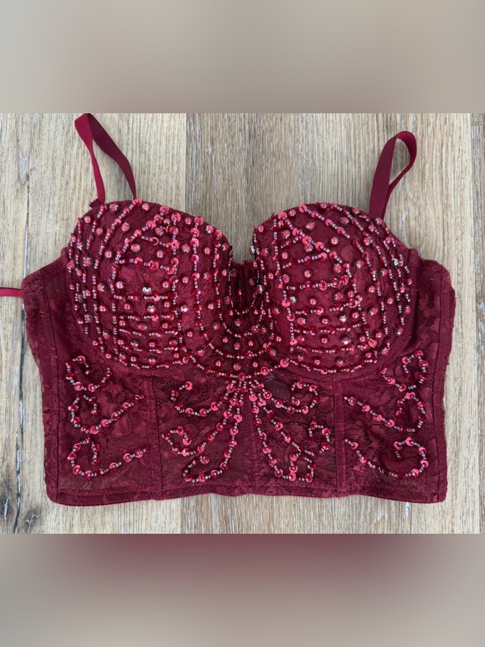 Windsor Burgundy Beaded Strapless Bustier Dress NWT